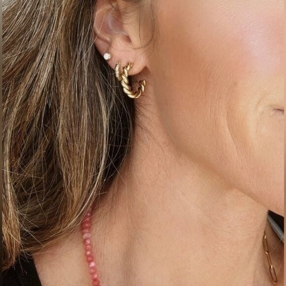 CHIC waterproof Gold Twist Hoop Earrings Lightweight Rope Hoops Gift for Her - Picture 2 of 12